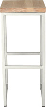 Load image into Gallery viewer, Gloss white metal stool with whitewash stain ash wood made in UK - front view square frame
