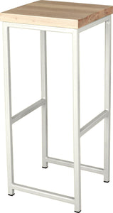 Gloss white metal stool with whitewash stain ash wood made in UK - angle view square frame