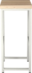 Gloss white metal stool with whitewash stain ash wood made in UK - side view square frame