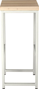 Gloss white metal stool with whitewash stain ash wood made in UK - side view square frame