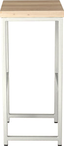 Gloss white metal stool with whitewash stain ash wood made in UK - side view square frame