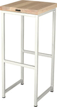 Load image into Gallery viewer, Gloss white metal stool with whitewash stain ash wood made in UK - back side view square frame
