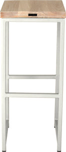 Gloss white metal stool with whitewash stain ash wood made in UK - back view square frame