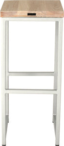Gloss white metal stool with whitewash stain ash wood made in UK - back view square frame