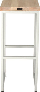 Gloss white metal stool with whitewash stain ash wood made in UK - back view square frame