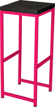 Load image into Gallery viewer, Hot pink metal stool with black stain ash wood made in UK - angle view square frame
