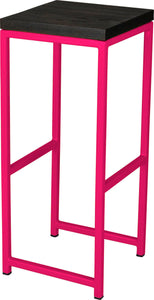 Hot pink metal stool with black stain ash wood made in UK - angle view square frame