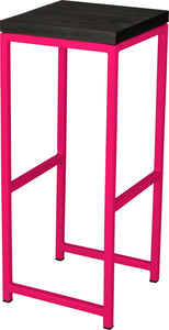 Hot pink metal stool with black stain ash wood made in UK - angle view square frame