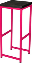 Load image into Gallery viewer, Hot pink metal stool with black stain ash wood made in UK - angle view square frame
