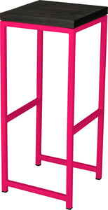 Hot pink metal stool with black stain ash wood made in UK - angle view square frame