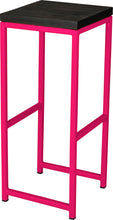 Load image into Gallery viewer, Hot pink metal stool with black stain ash wood made in UK - angle view square frame
