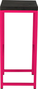 Hot pink metal stool with black stain ash wood made in UK - side view square frame