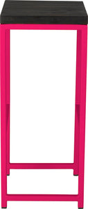 Hot pink metal stool with black stain ash wood made in UK - side view square frame