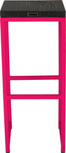 Load image into Gallery viewer, Hot pink metal stool with black stain ash wood made in UK - back view square frame
