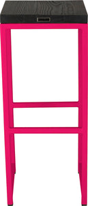 Hot pink metal stool with black stain ash wood made in UK - back view square frame