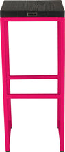 Load image into Gallery viewer, Hot pink metal stool with black stain ash wood made in UK - back view square frame
