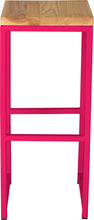 Load image into Gallery viewer, Hot pink metal stool with natural stain ash wood made in UK - front view square frame
