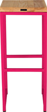 Load image into Gallery viewer, Hot pink metal stool with natural stain ash wood made in UK - back view square frame
