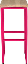 Load image into Gallery viewer, Hot pink metal stool with whitewash stain ash wood made in UK - front view square frame
