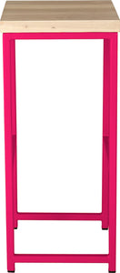 Hot pink metal stool with whitewash stain ash wood made in UK - side view square frame