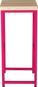 Hot pink metal stool with whitewash stain ash wood made in UK - side view square frame