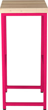 Load image into Gallery viewer, Hot pink metal stool with whitewash stain ash wood made in UK - side view square frame
