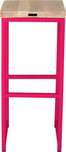 Load image into Gallery viewer, Hot pink metal stool with whitewash stain ash wood made in UK - back view square frame
