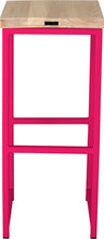 Load image into Gallery viewer, Hot pink metal stool with whitewash stain ash wood made in UK - back view square frame
