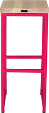 Load image into Gallery viewer, Hot pink metal stool with whitewash stain ash wood made in UK - back view square frame
