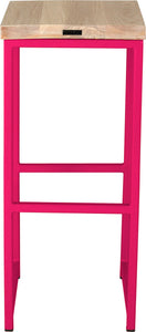 Hot pink metal stool with whitewash stain ash wood made in UK - back view square frame