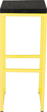 Load image into Gallery viewer, Yellow metal stool with black stain ash wood made in UK - front view square frame
