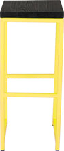 Load image into Gallery viewer, Yellow metal stool with black stain ash wood made in UK - front view square frame
