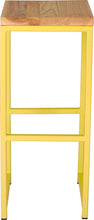 Load image into Gallery viewer, Yellow metal stool with natural stain ash wood made in UK - front view square frame
