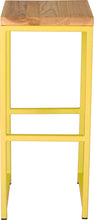 Load image into Gallery viewer, Yellow metal stool with natural stain ash wood made in UK - front view square frame
