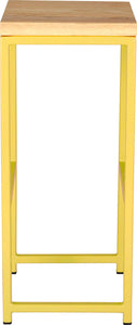 Yellow metal stool with natural stain ash wood made in UK - side view square frame