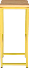 Load image into Gallery viewer, Yellow metal stool with natural stain ash wood made in UK - side view square frame

