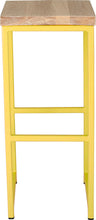 Load image into Gallery viewer, Yellow metal stool with whitewash stain ash wood made in UK - front view square frame
