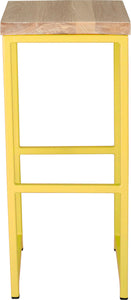Yellow metal stool with whitewash stain ash wood made in UK - front view square frame