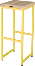 Load image into Gallery viewer, Yellow metal stool with whitewash stain ash wood made in UK - back side view square frame
