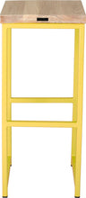 Load image into Gallery viewer, Yellow metal stool with whitewash stain ash wood made in UK - back view square frame
