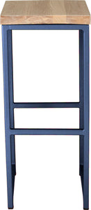 Blue metal stool with whitewash stain ash wood made in UK - front view square frame