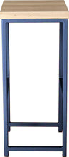 Load image into Gallery viewer, Blue metal stool with whitewash stain ash wood made in UK - side view square frame
