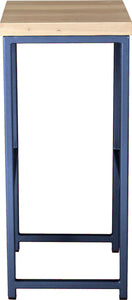 Blue metal stool with whitewash stain ash wood made in UK - side view square frame