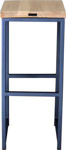 Blue metal stool with whitewash stain ash wood made in UK - back view square frame