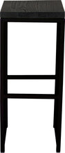 Load image into Gallery viewer, Black metal stool with black stain ash wood made in UK - front view square frame
