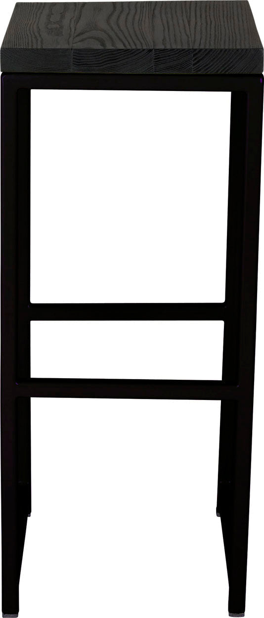 Black metal stool with black stain ash wood made in UK - front view square frame