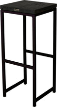 Load image into Gallery viewer, Black metal stool with black stain ash wood made in UK - back side view square frame
