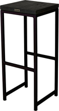 Load image into Gallery viewer, Black metal stool with black stain ash wood made in UK - back side view square frame
