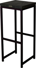 Load image into Gallery viewer, Black metal stool with black stain ash wood made in UK - back side view square frame
