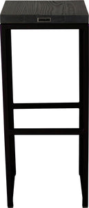 Black metal stool with black stain ash wood made in UK - back view square frame